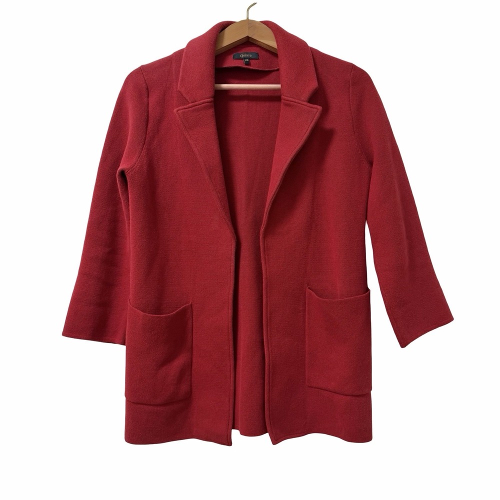 Quince Womens Open Front Organic Cotton Knit Blazer Size XS Tomato Red Office